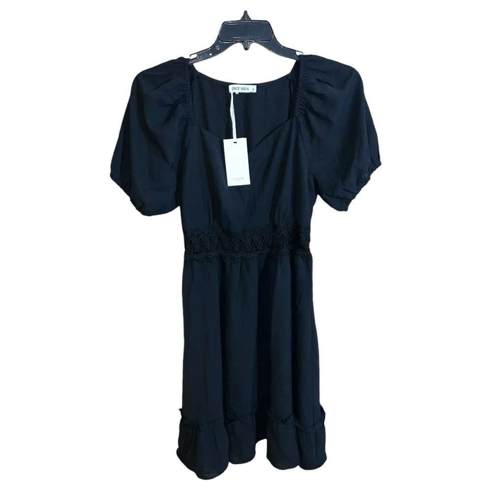 Grace Karin Dress Women’s Size M Black Short Sleeve Knee Length Casual